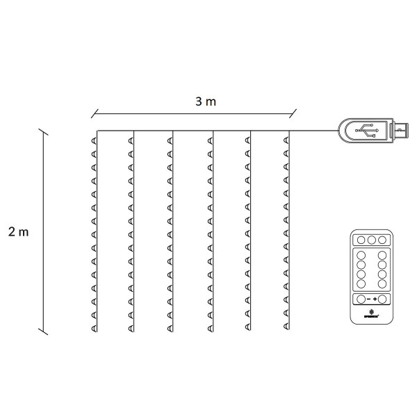 Kurtyna świetlna ciepły biały 200 Led 3x2 m lampki wewnętrzne USB
