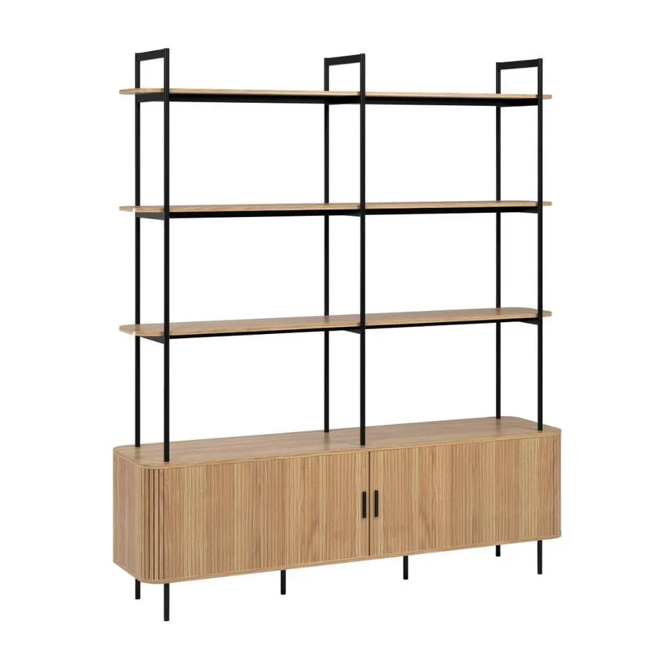 Hioshop Ronin wandkast 2 jaloeziedeuren- 3 planken eiken decor