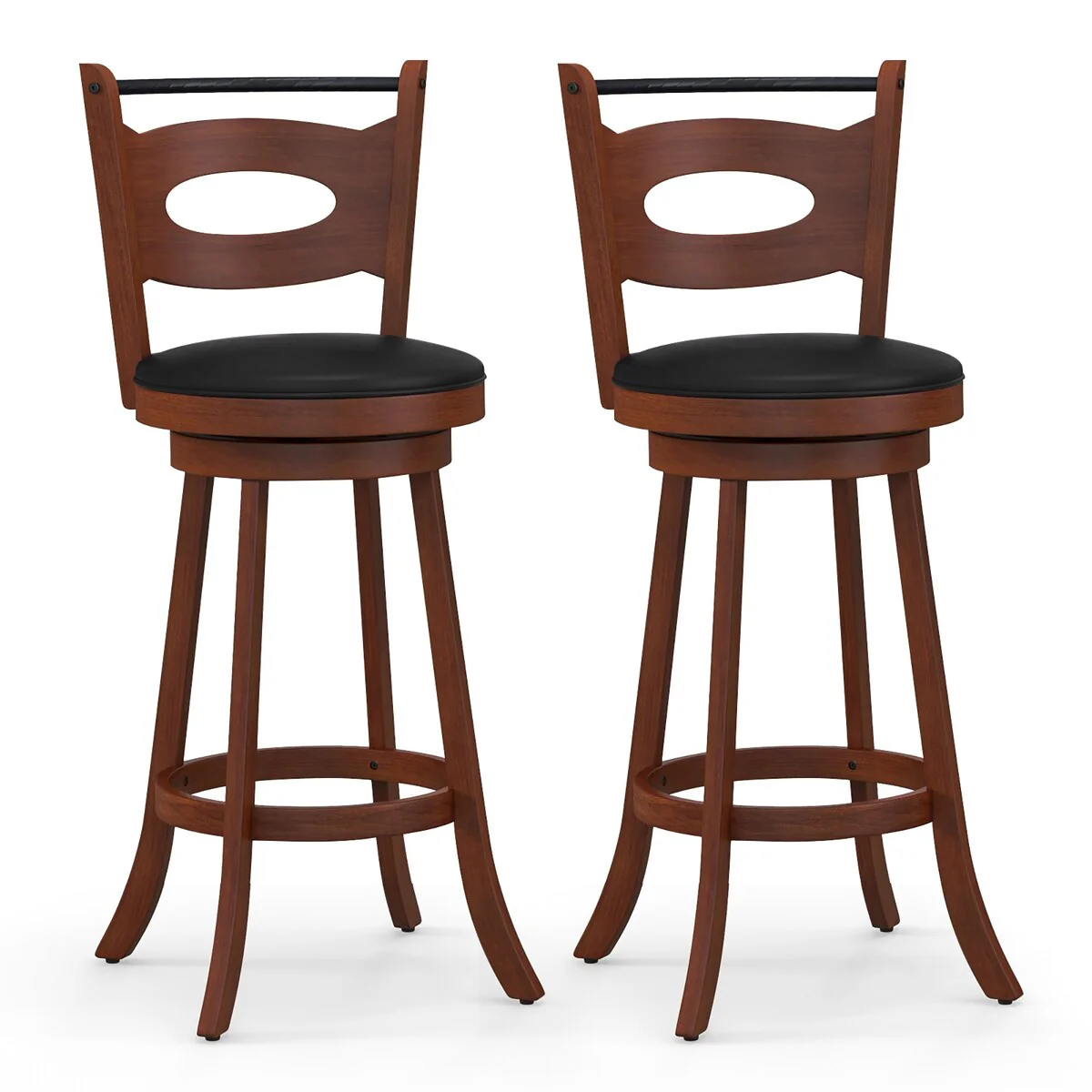 Costway Set of 2 Bar Stools Swivel Dining Chairs Solid Rubber Wood