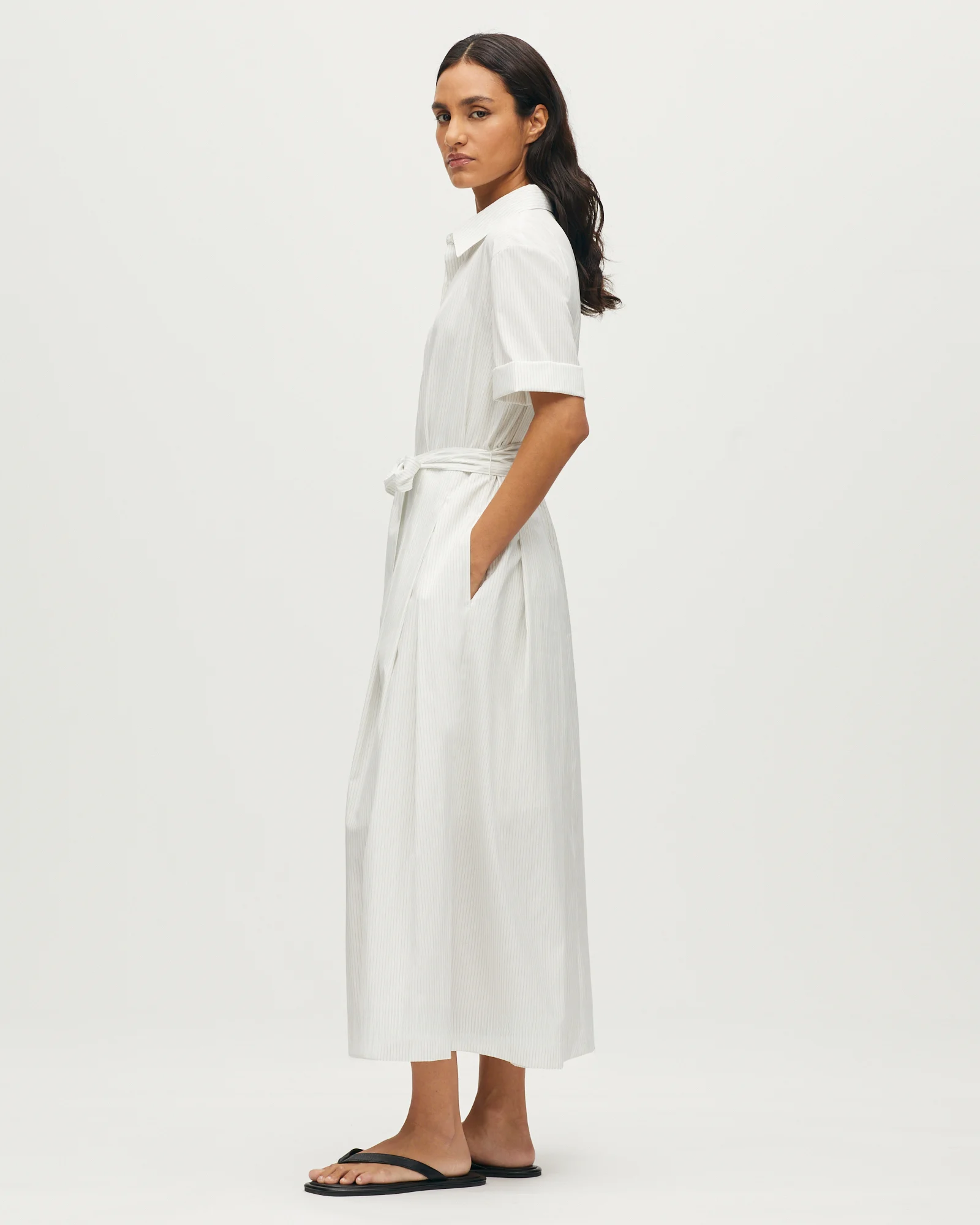 Robe chemise longue à rayures