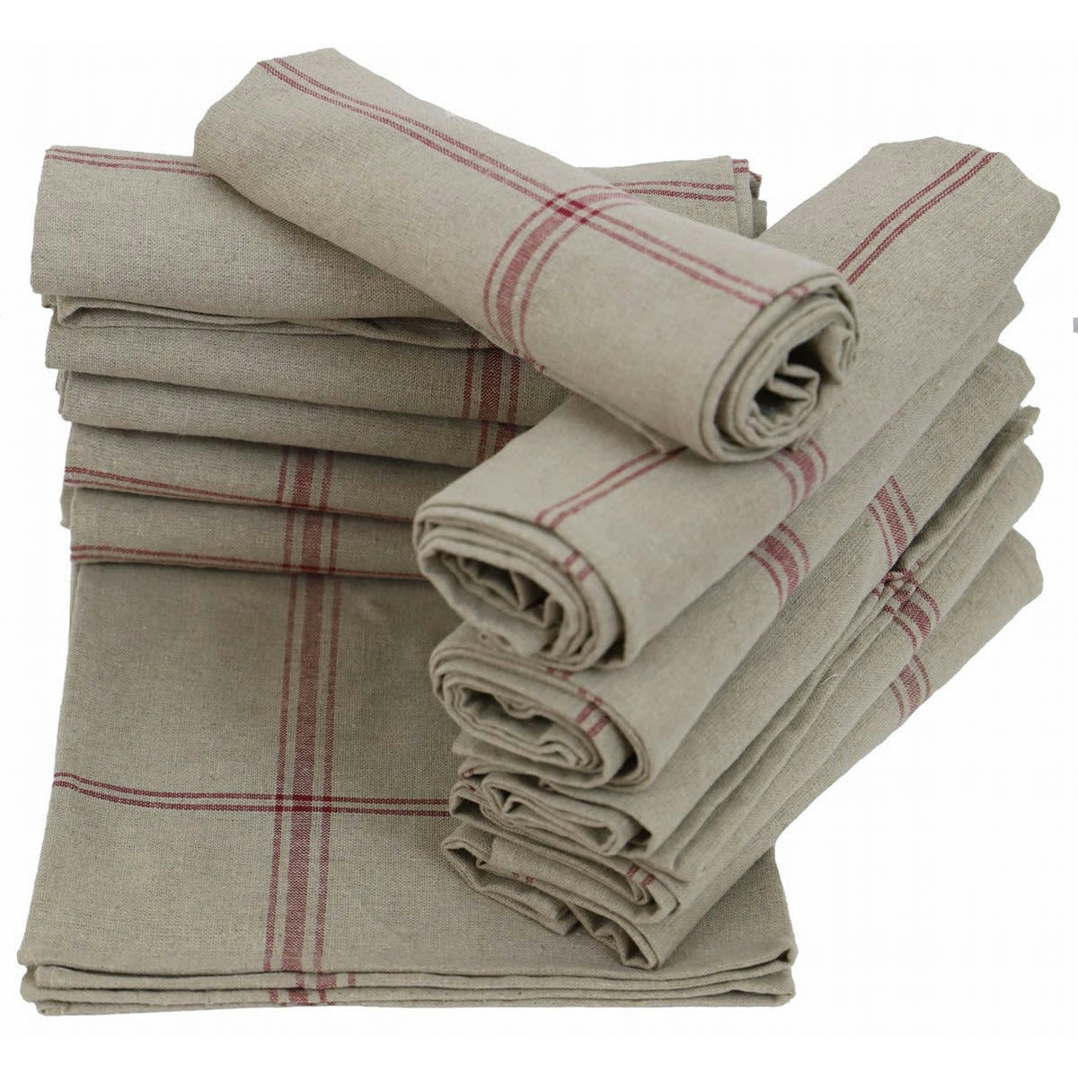 TORCHON NORMANDIE PAR 12 - Lot de 12 torchons de cuisine en lin rouge