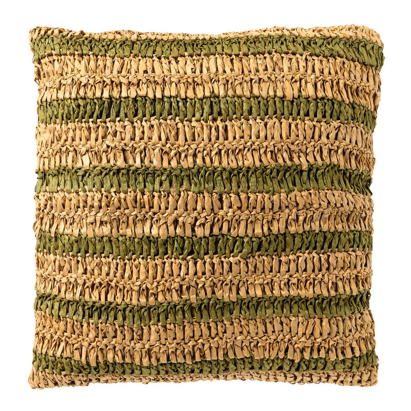 ANTONY - sierkussen 45x45 cm - strepen van raffia - Olive Branch - groen, bruin