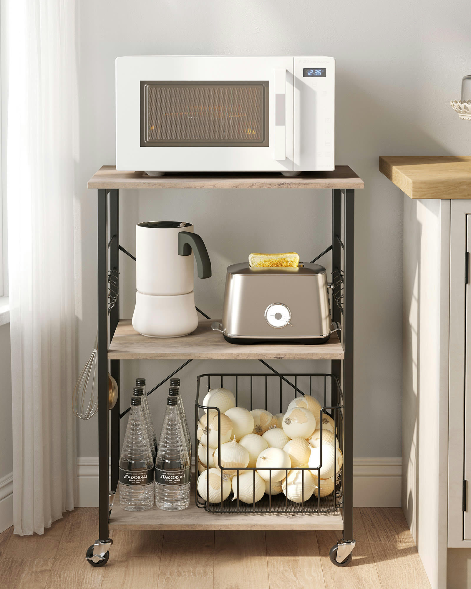 - Étagère de cuisine avec roulettes effet bois grège