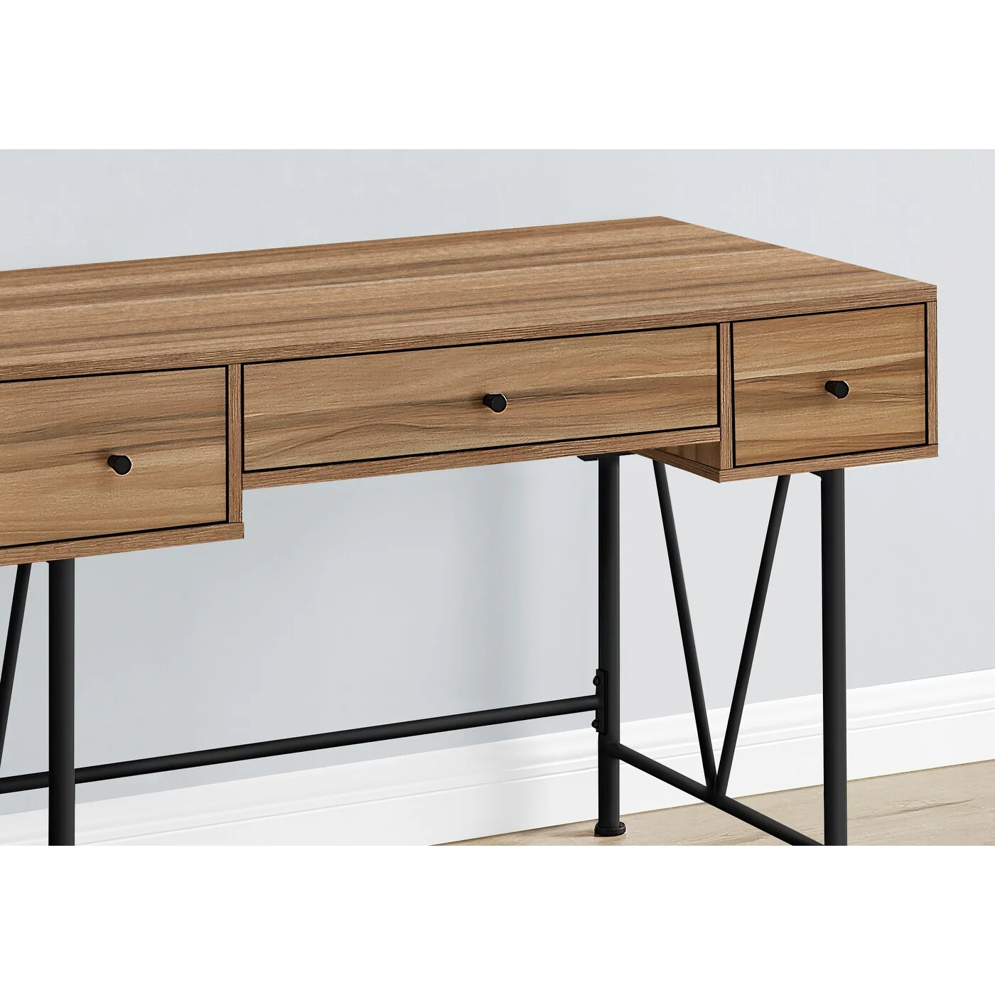 Modern 48 Computer Desk with 2 Side Storage Drawers and Metal Legs