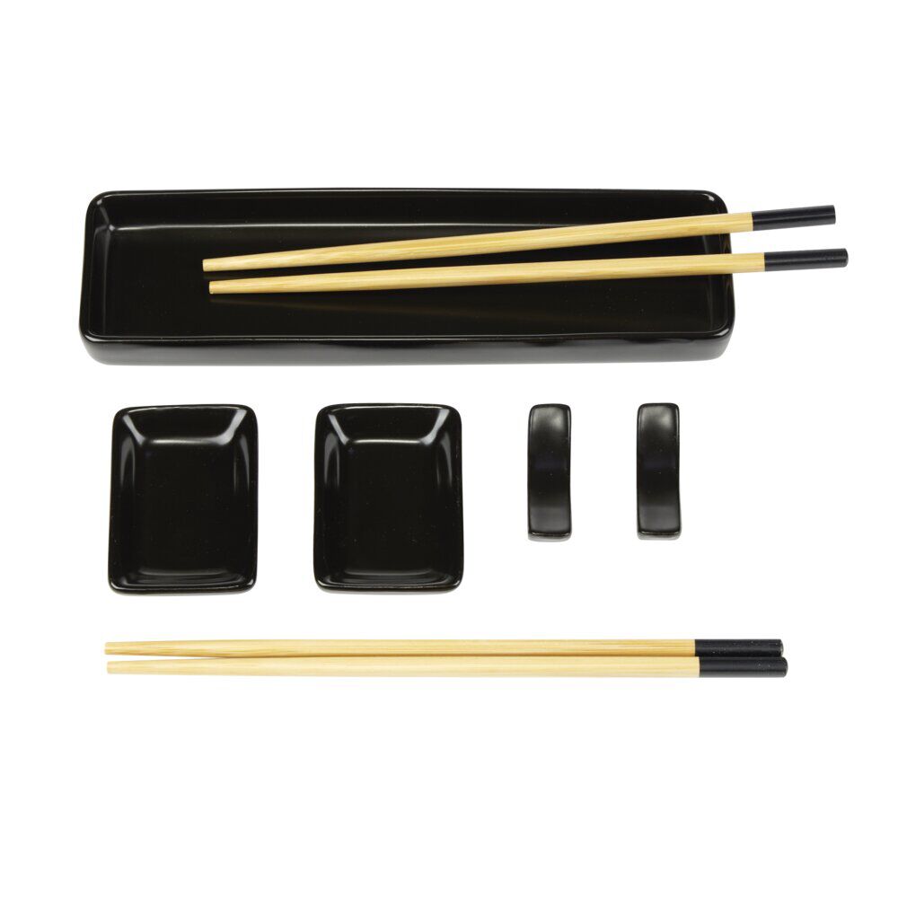 Set à sushis 2 personnes assiette coupelle baguettes et support 5 pièces