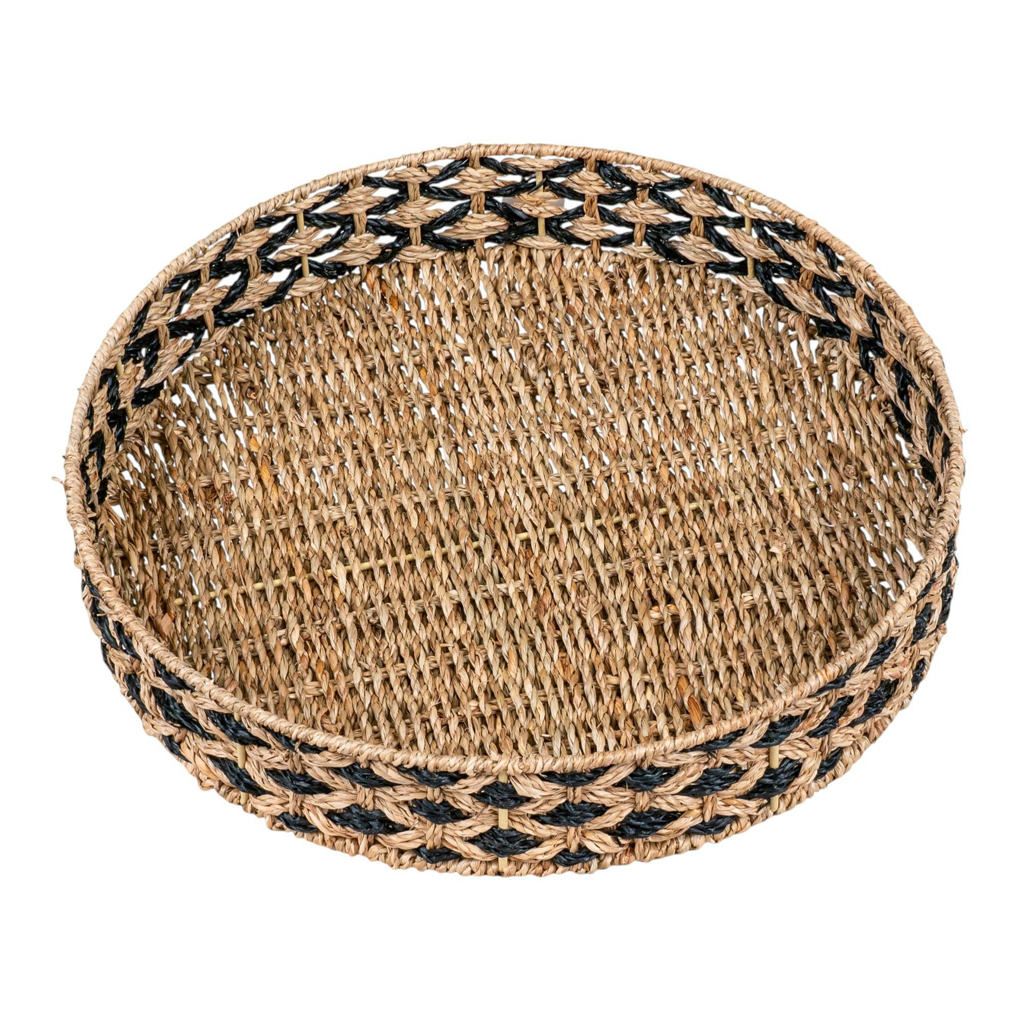 Plateau rond en fibres tressées bicolores