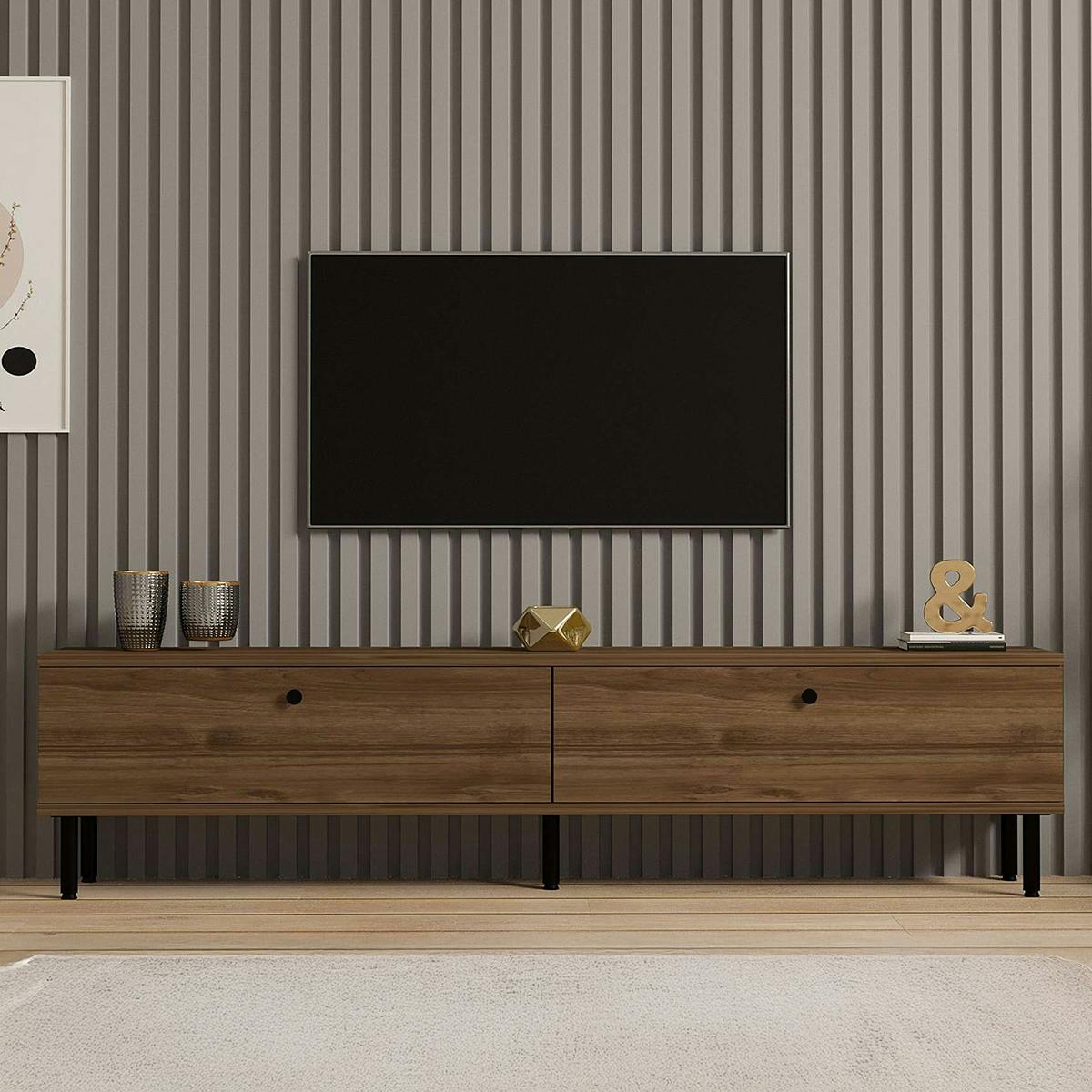 Meuble TV moderne 2 portes effet bois foncé JENA