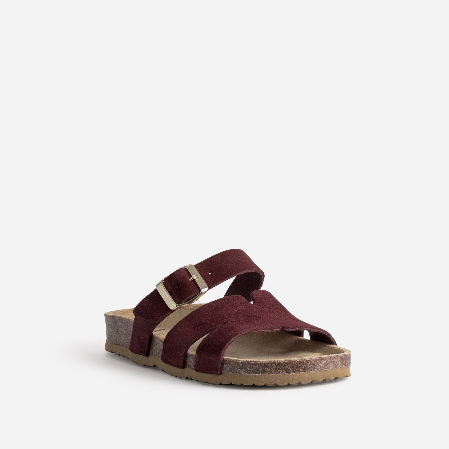 Mule bordeaux cuir velours double bride