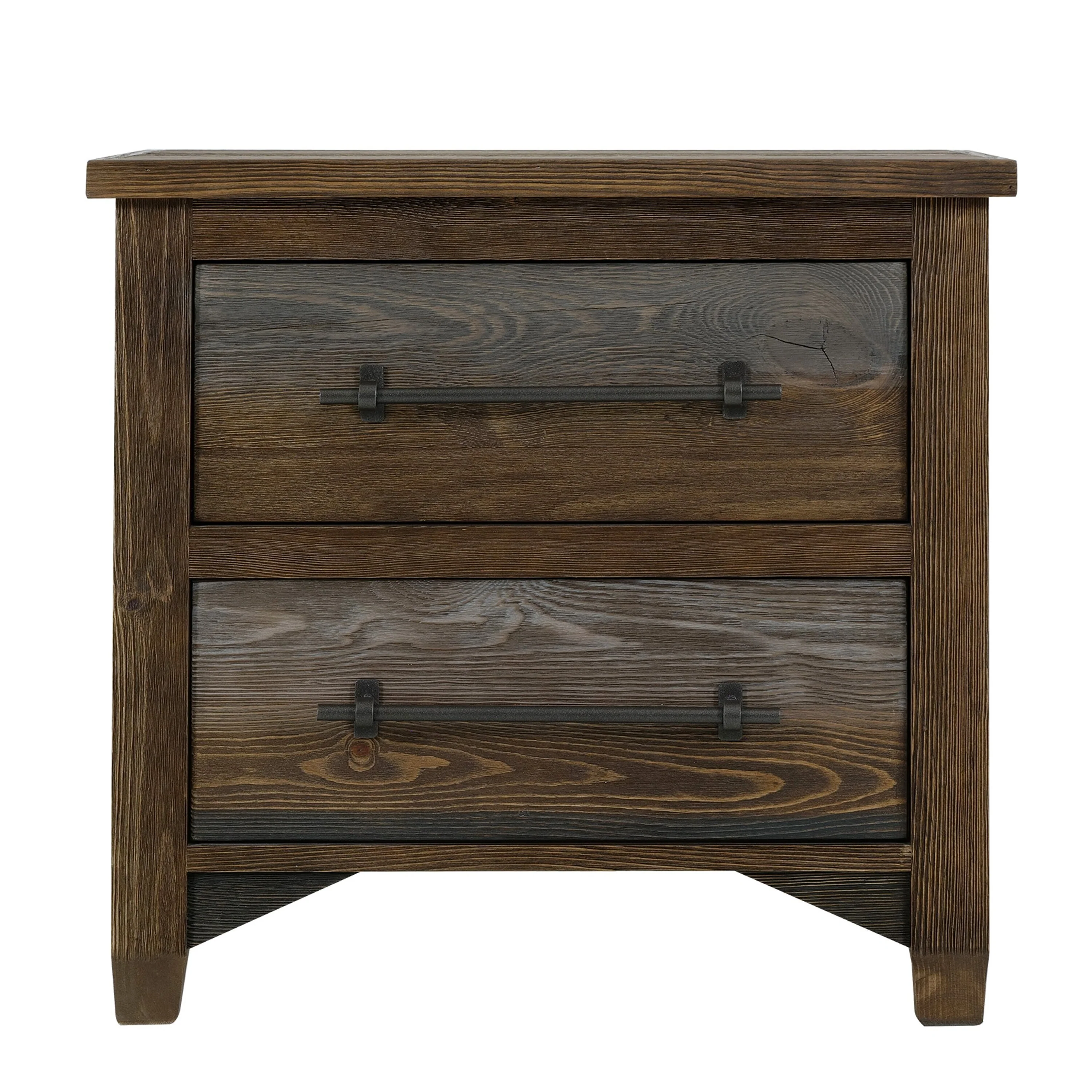 Tinaa Nightstand, 2 Drawers, Metal Handles, Brown Pine Wood, 28 Inch