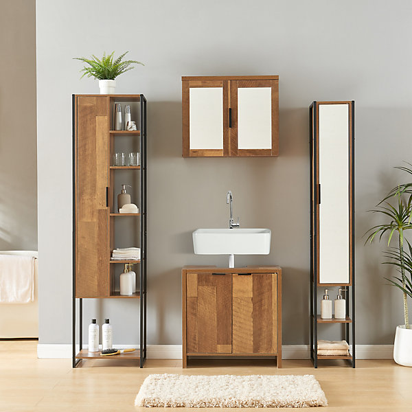 Ensemble de meubles de salle de bain 4 pièces Namsskogan effet noyer noir en.casa