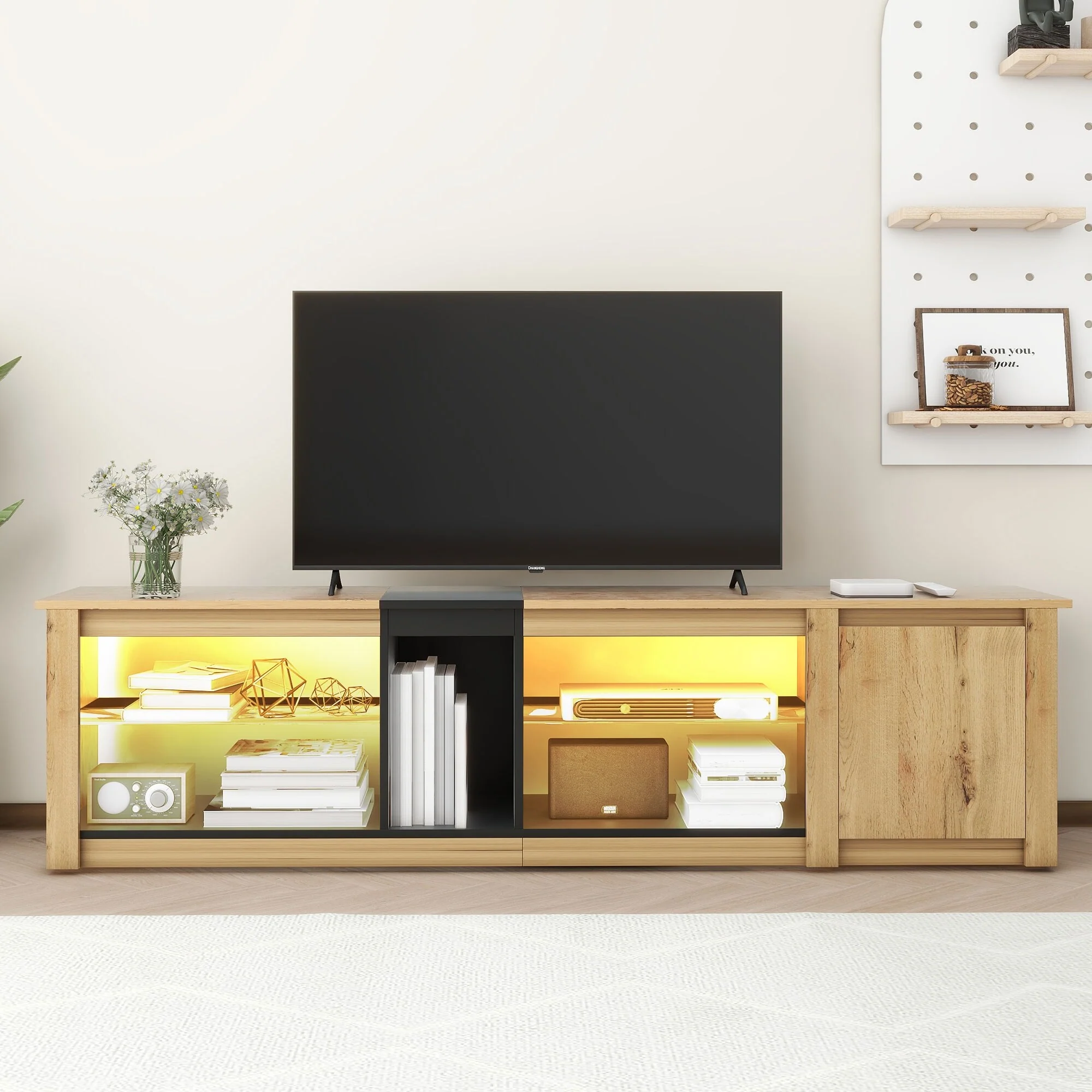Black+Natural 71 TV Stand with LED & Storage for TVs Up to 80
