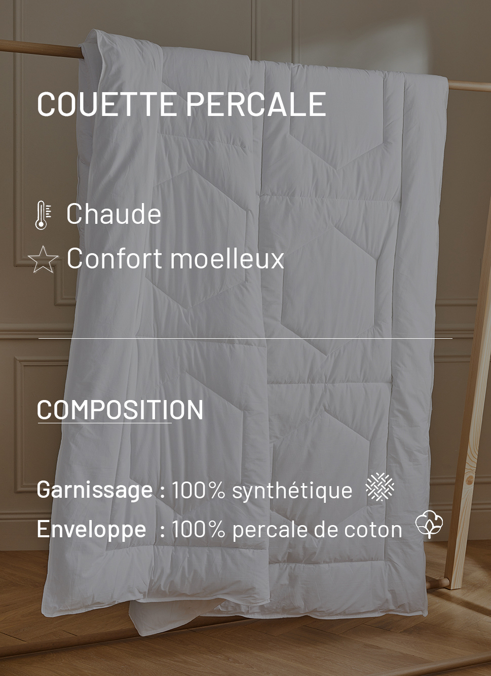 COUETTE CHAUDE EN PERCALE DE COTON - 350G BLANC
