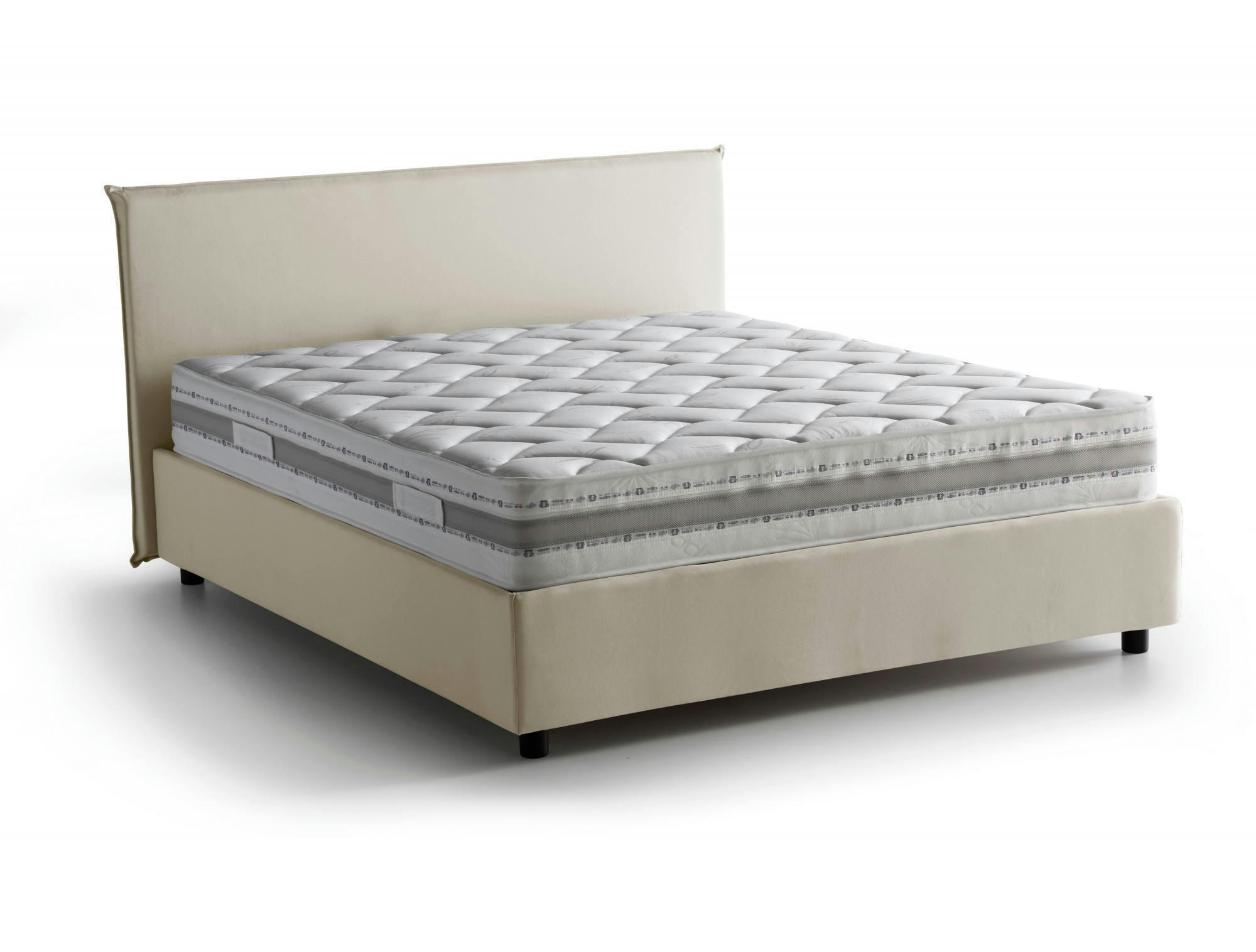 DAHMETA - Lit coffre 140x190 cm en tissu crème