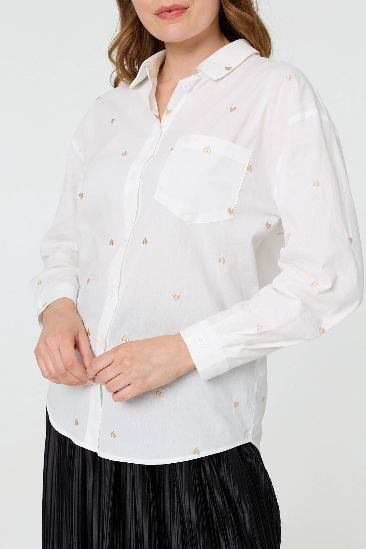 Izabel London Heart Embroidered Long Sleeve Shirt