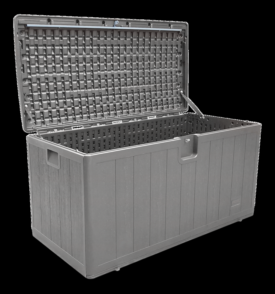 PDG Wood Grain Outdoor Storage Deck Box, Grey, 105-Gal