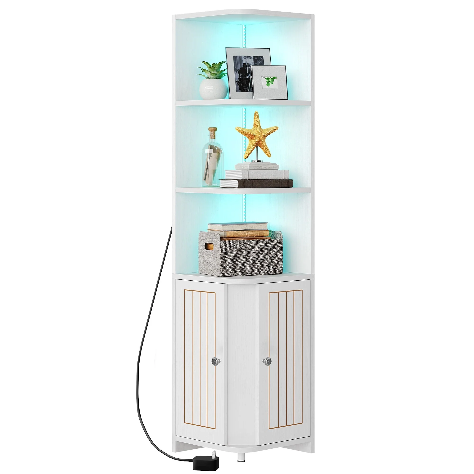 Moasis Modern 71-inch Corner Cabinet with LED Lights Bookshelf and Bookcase with Storage