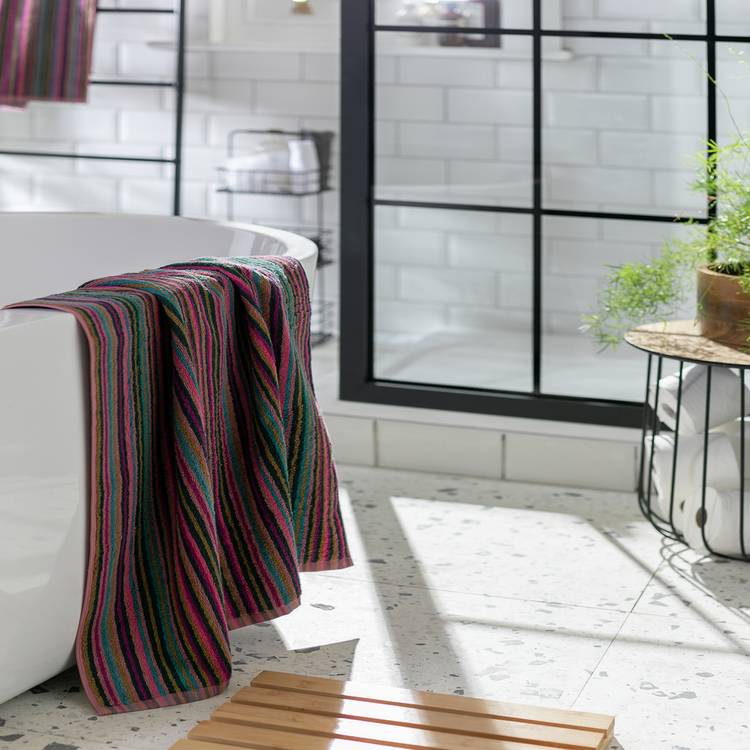 Habitat Cotton Skinny Bright Stripe Bath Towel-Multicoloured