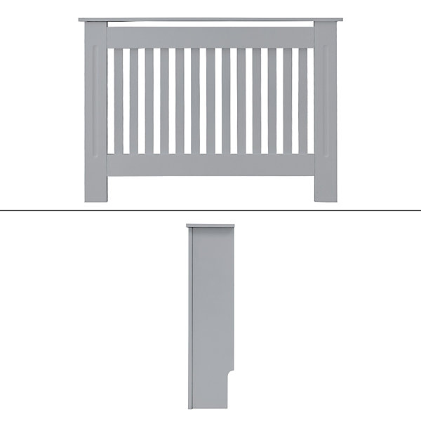 Cache-radiateur ECD Germany 78x19x82 cm gris à lattes verticales avec étagère en bois MDF