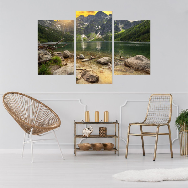Obraz Tryptyk GÓRY Jezioro Słońce Widok 3D 60x40cm