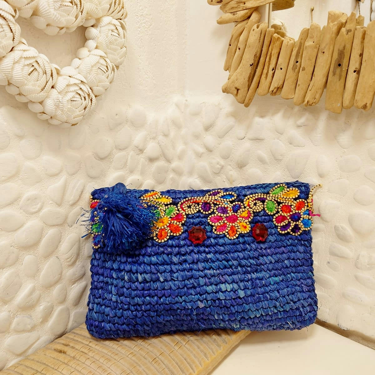 BONA - Pochette en raphia, bleu