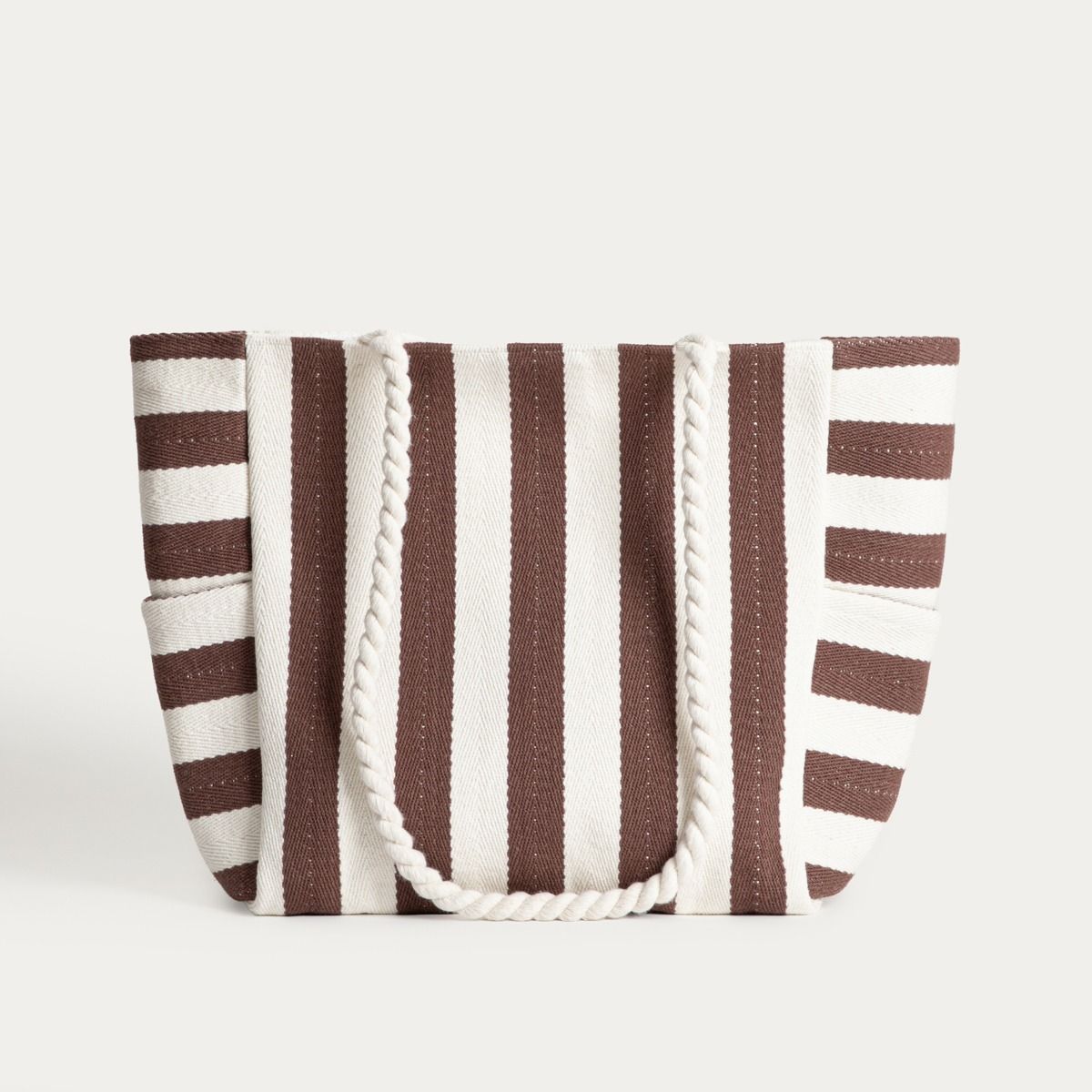 Torba plażowa RAYAS w czekoladowo-beżowe pasy 34x52x18cm