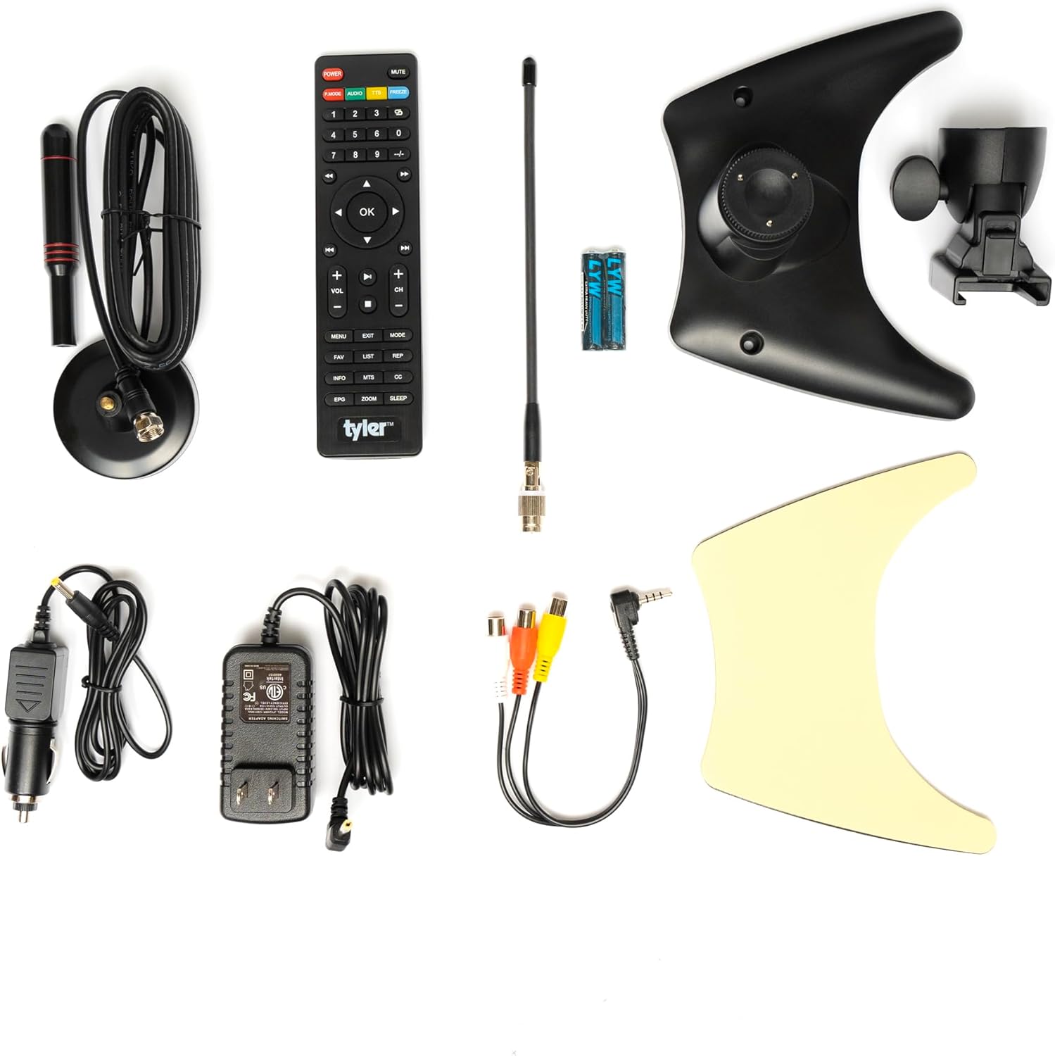 Tyler 14” Portable TV LCD Monitor 1080P Rechargeable Lithium Battery Operated, 2 Antenna, HDMI, USB, RCA, FM Radio, Digital Tuner, AV Inputs, AC/DC, TV Stand and Remote Control for Car Travel