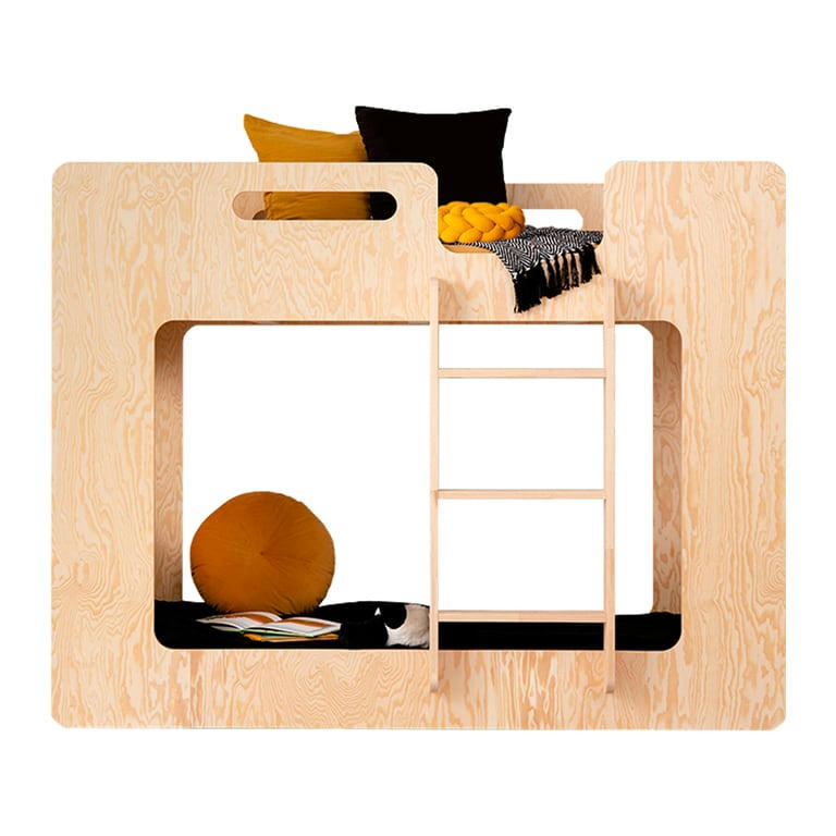 MÉLISSA - Lit superposé 90x200 échelle à droite sommier inclus naturel