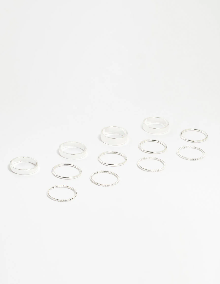 Silver Thick Simple Stacking Rings 12-Pack