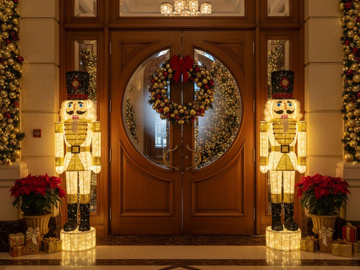 Outdoor Decoration LED STOROVAN Nutcracker 152 cm White/ Gold