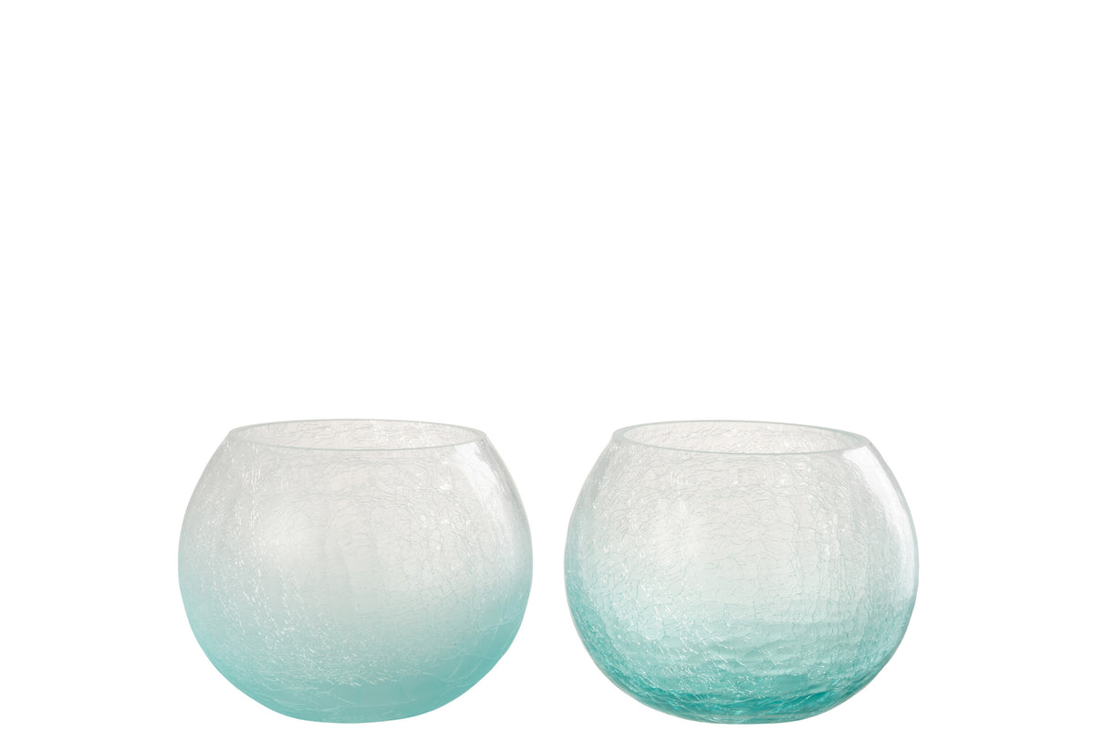 J-Line windlicht Bol Craquelé - glas - blauw - medium - 2 stuks