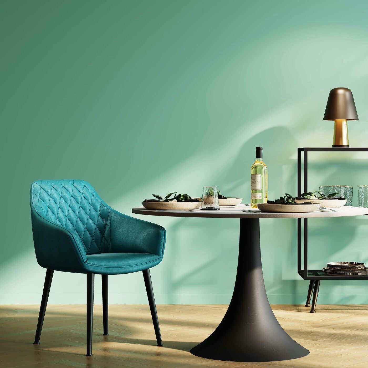 HARRY - Chaise avec accoudoirs en velours bleu et acier