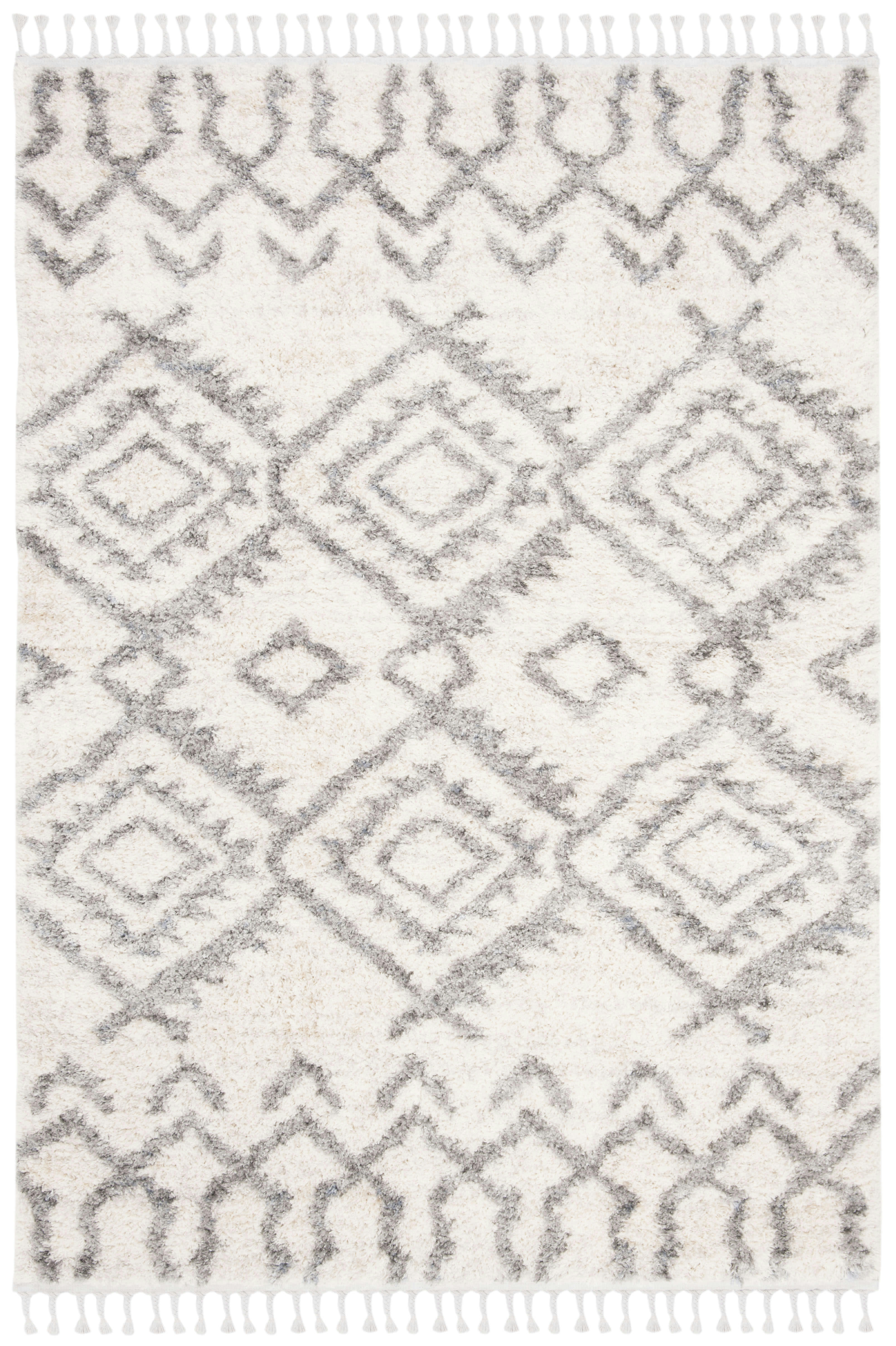 BERBER FRINGE SHAG - Tapis de salon interieur en crème & gris, 160 x 229 cm