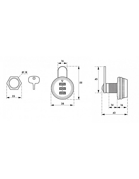 Batteuse pour boîte aux lettres à combinaison, 3 chiffres, came plate, chromé - THIRARD