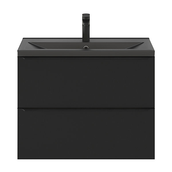 Meuble vasque suspendu faible profondeur noir mat l.80 cm Imandra   plan vasque noir céramique Nira, GoodHome
