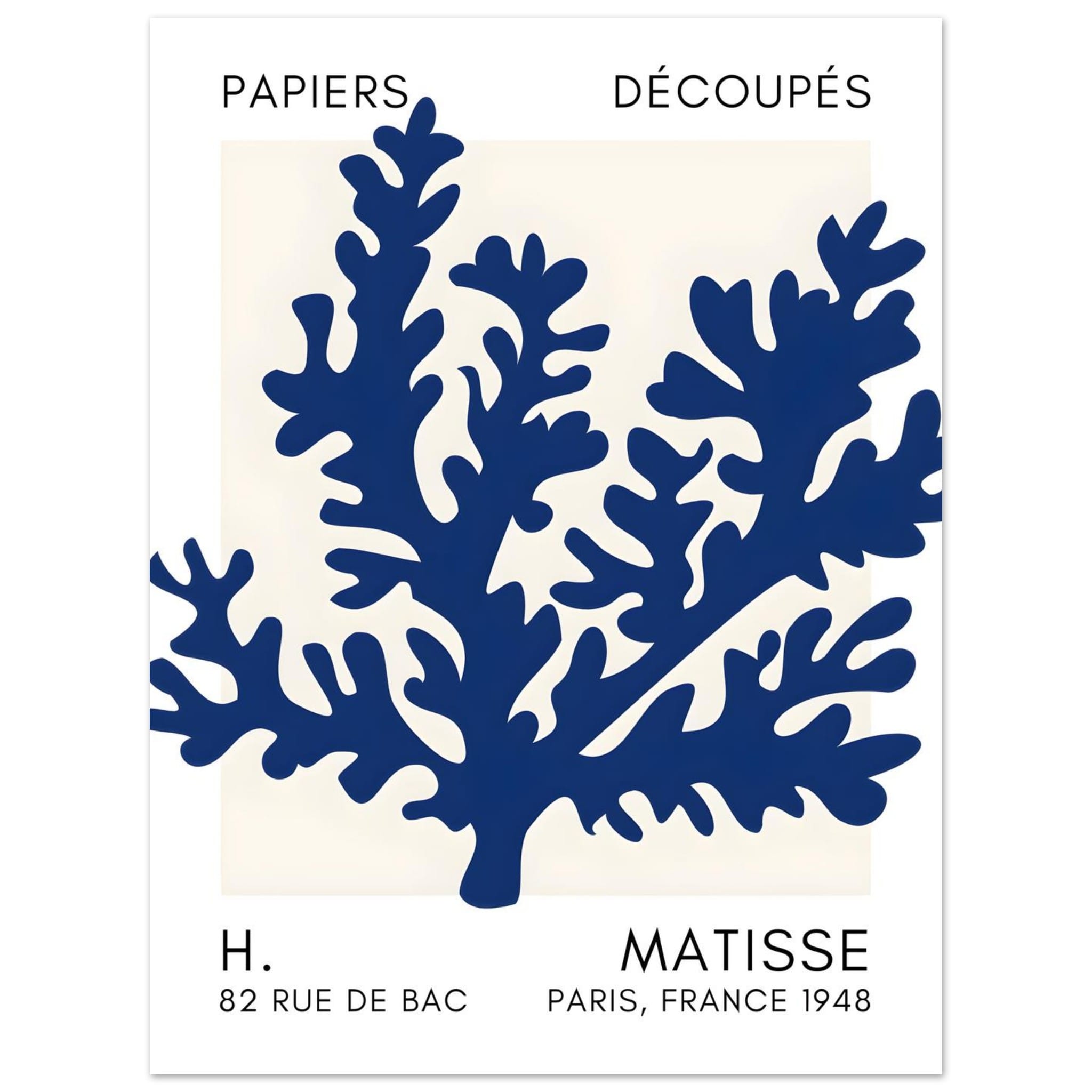 Artfulprints Poster Matisse – Aqua bloom navy blue II  - 30x40 cm - Blauw