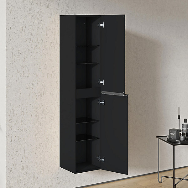 Armoire suspendue Colonne de rangement 35x170x35cm (LxHxP) Noir mat poignée métal Anthracite, Garantie 5 ans - LAVOA