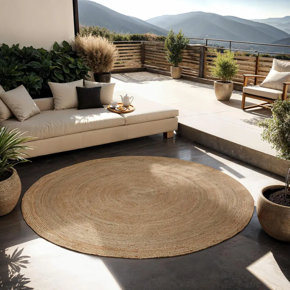 tectake? Handgeweven tapijt Glim van jute, boho-stijl, rond &Oslash; 200 cm