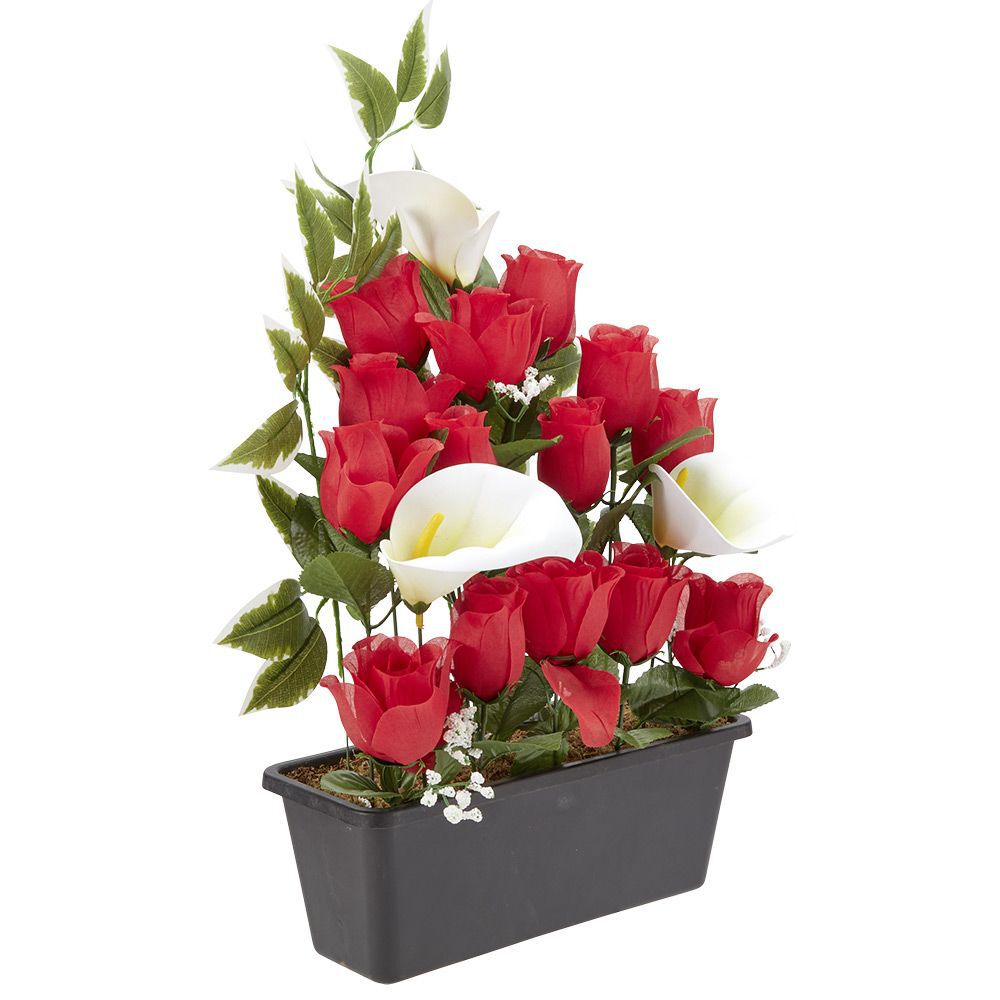 Jardinière rose/arum 20 têtes blanc et rouge