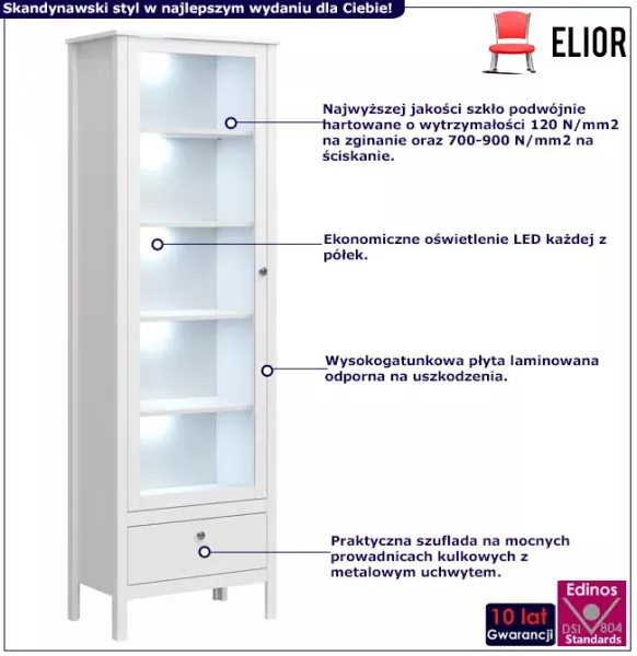 Wysoka witryna z podświetleniem do salonu - Maro