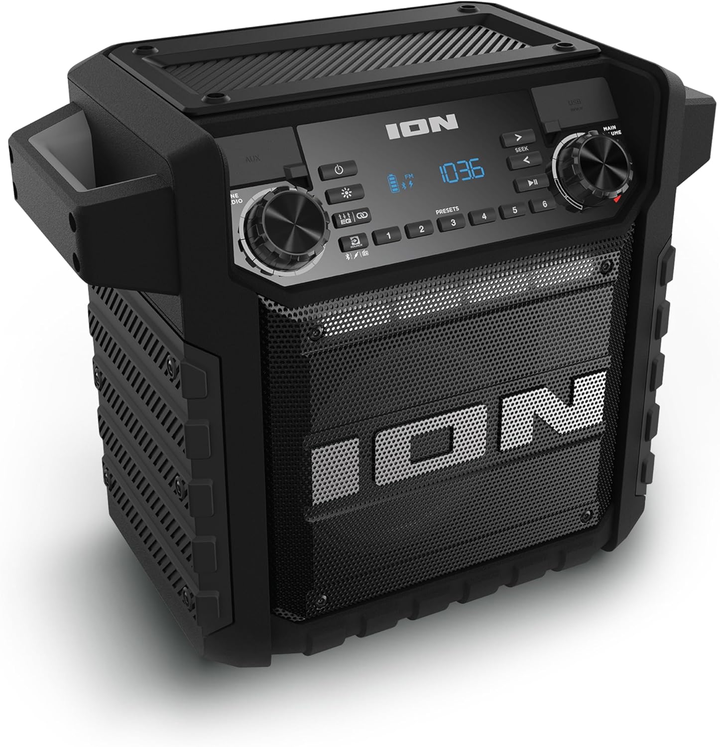 ION Tailgater Classic Outdoor Portable Bluetooth Speaker with Rechargeable Battery, FM Radio, USB Port, IPX5 Water-Resistant, 6.5 Woofer, App, Black