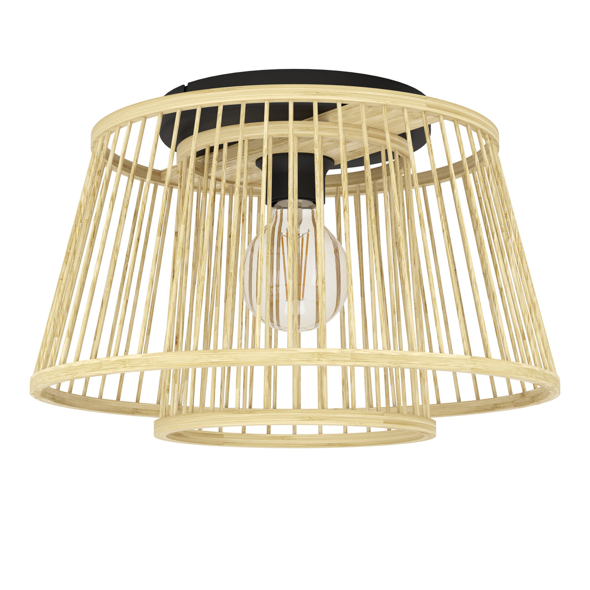 EGLO plafondlamp Hykeham - e27 - ø 38 cm - zwart/hout