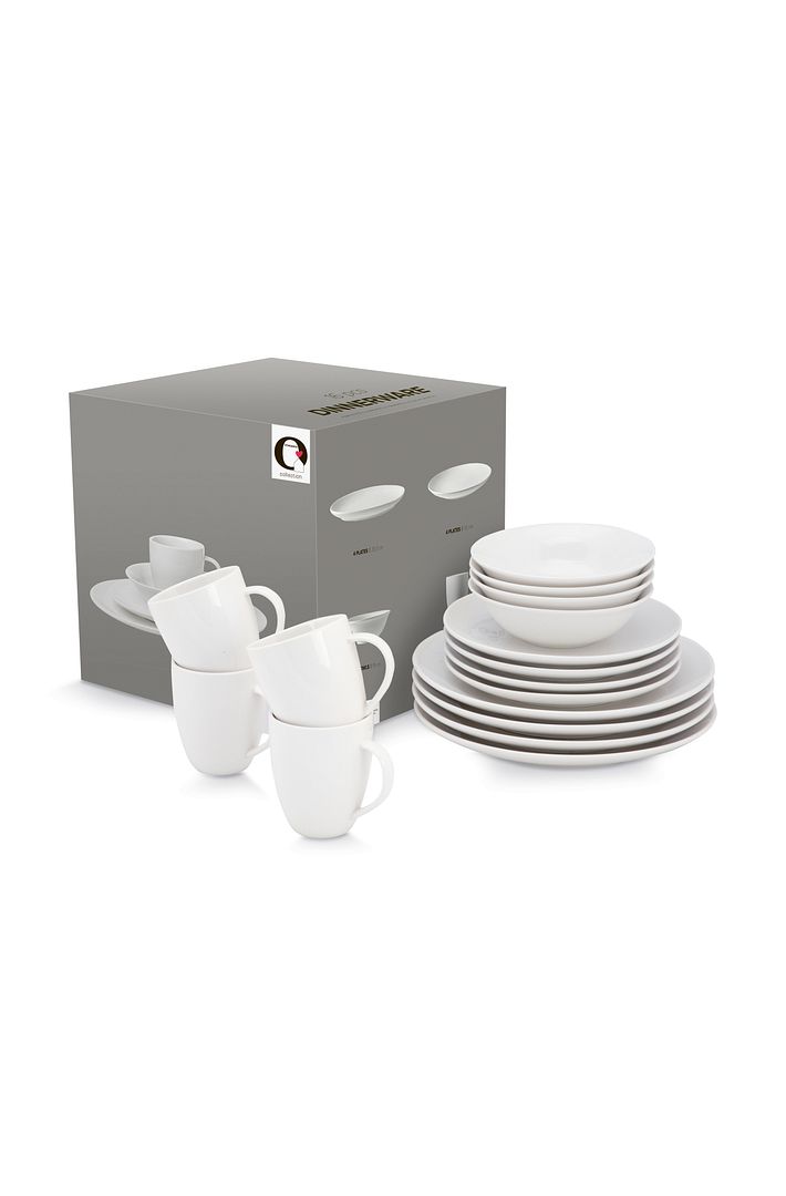 vtwonen Serviesset - Wit - Porselein - 16-Delig, 4 personen - Eetservies volwassenen - Borden Set Servies - Serviezen
