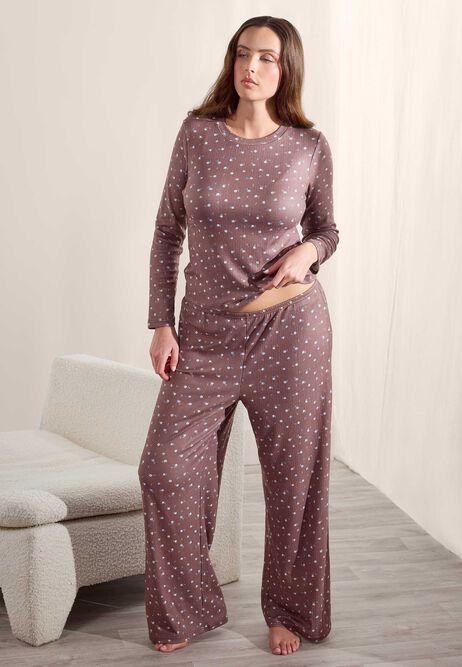 Womens Chocolate Ditsy Long Sleeved Pyjama Top