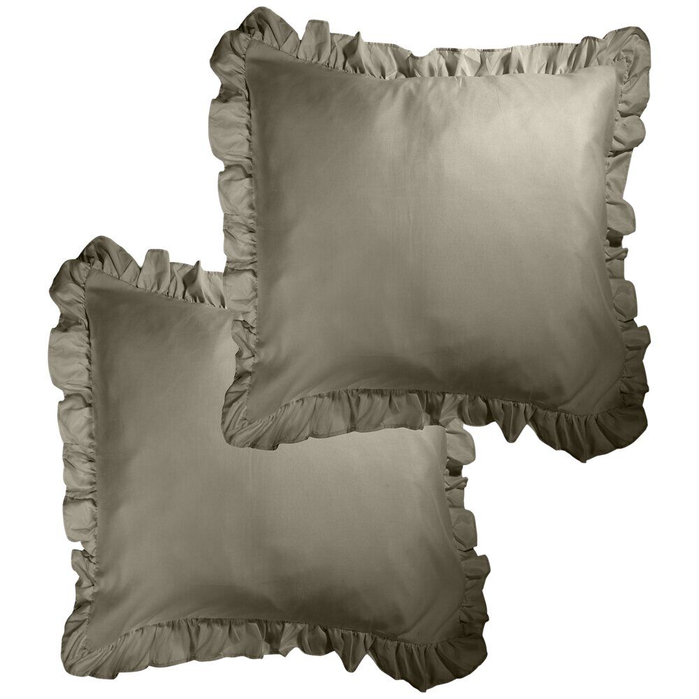 Taie d'oreiller carrée satinée unie à volants 63x63cm (3 modèles)