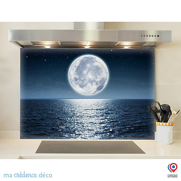 Crédence cuisine fond de hotte Mer et lune - Verre trempé - L 90 cm x H 70 cm - MaCrédenceDéco