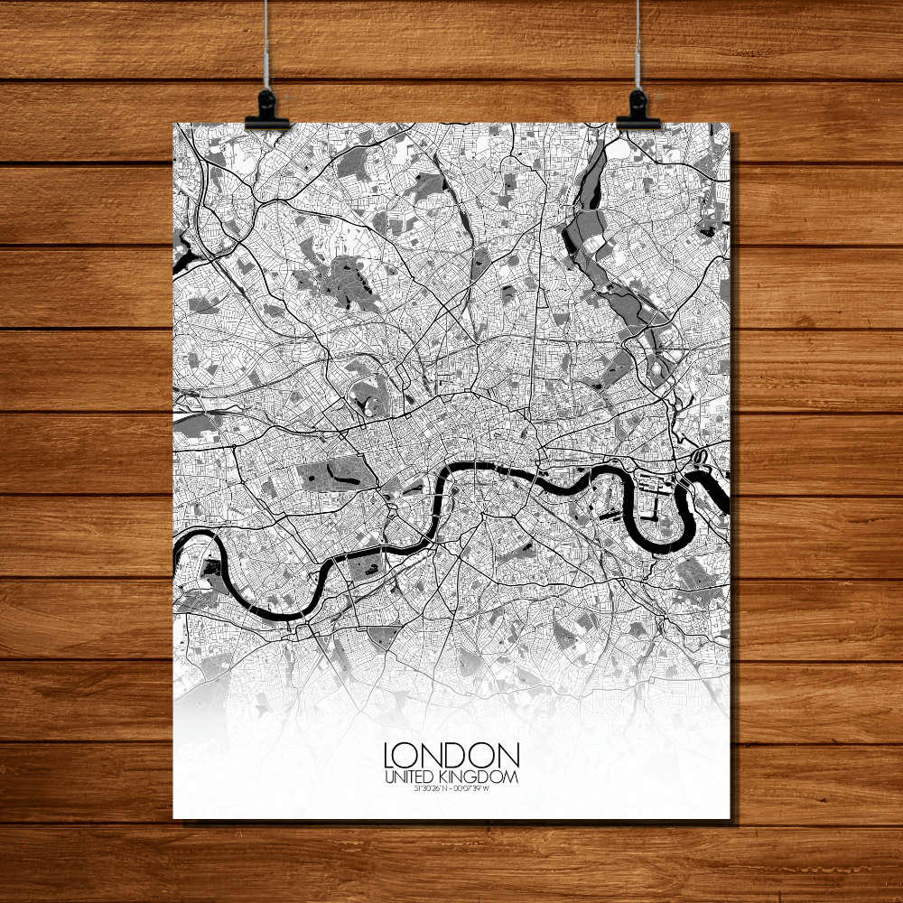 - Affiche Londres Carte N&B 40x50