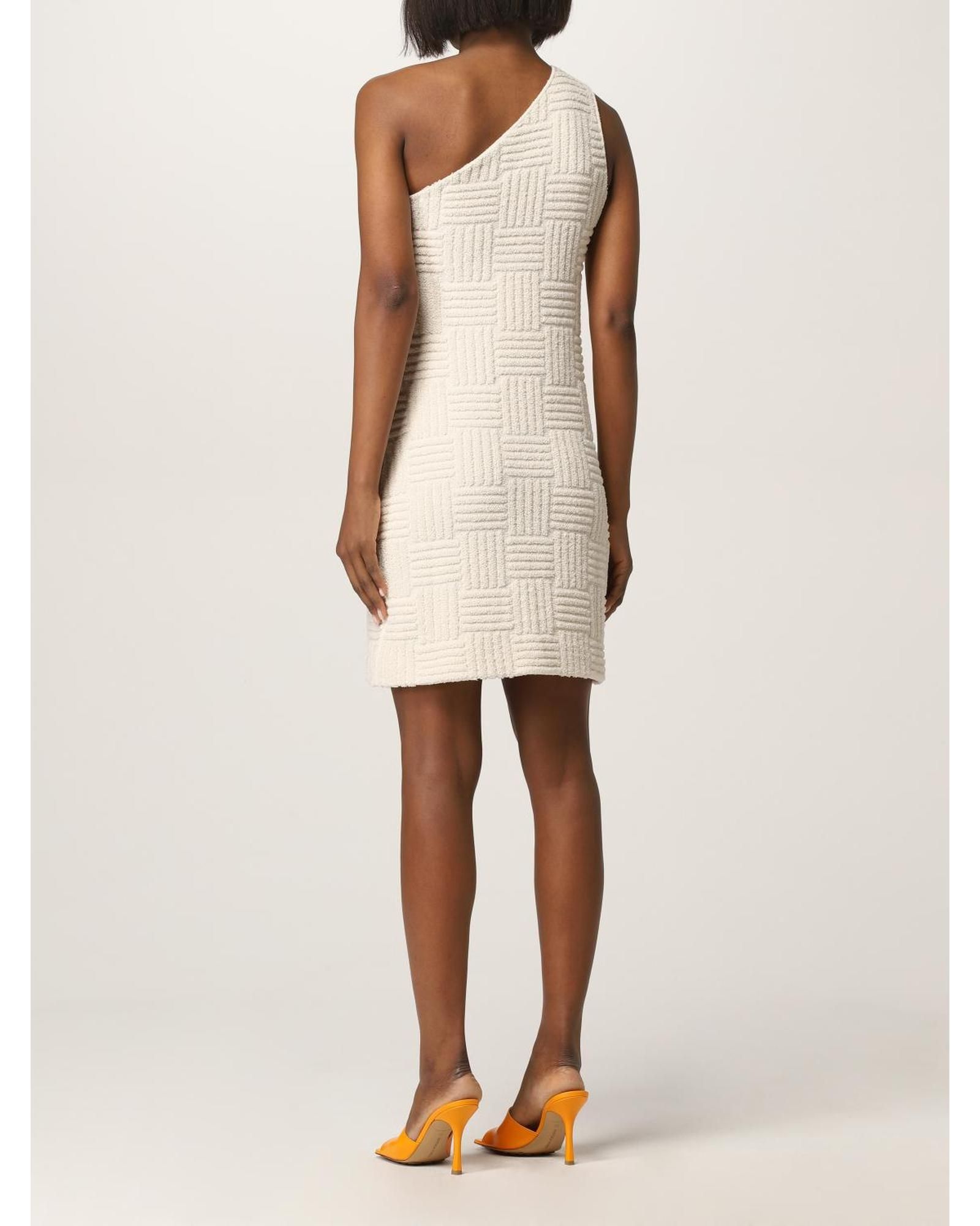 Bottega Veneta Textured Knit OneShoulder Mini Dress- Yellow Cream Dresses