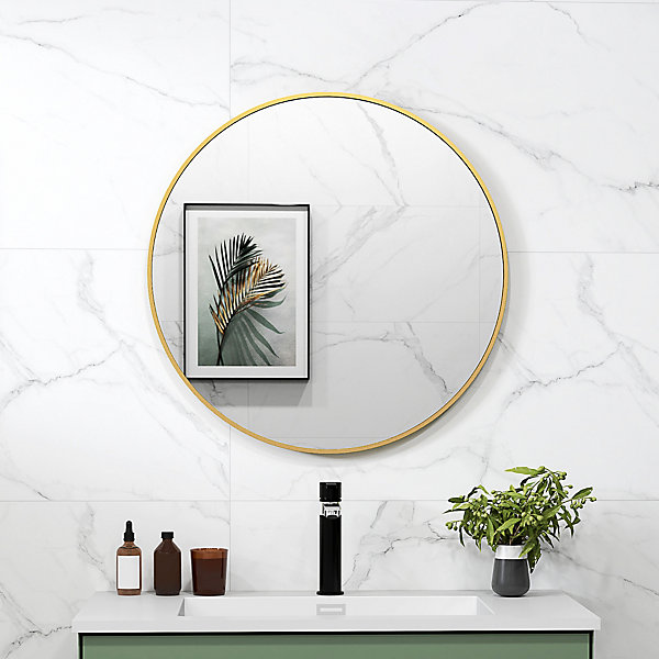 Miroir mural rond dia. 70 cm cadre métal doré