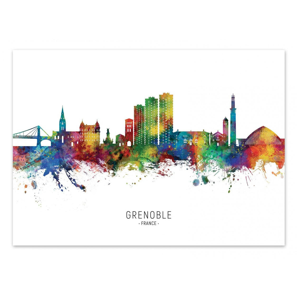 MICHAEL TOMPSETT - GRENOBLE FRANCE SKYLINE -  Affiche d'art 30 x 40 cm