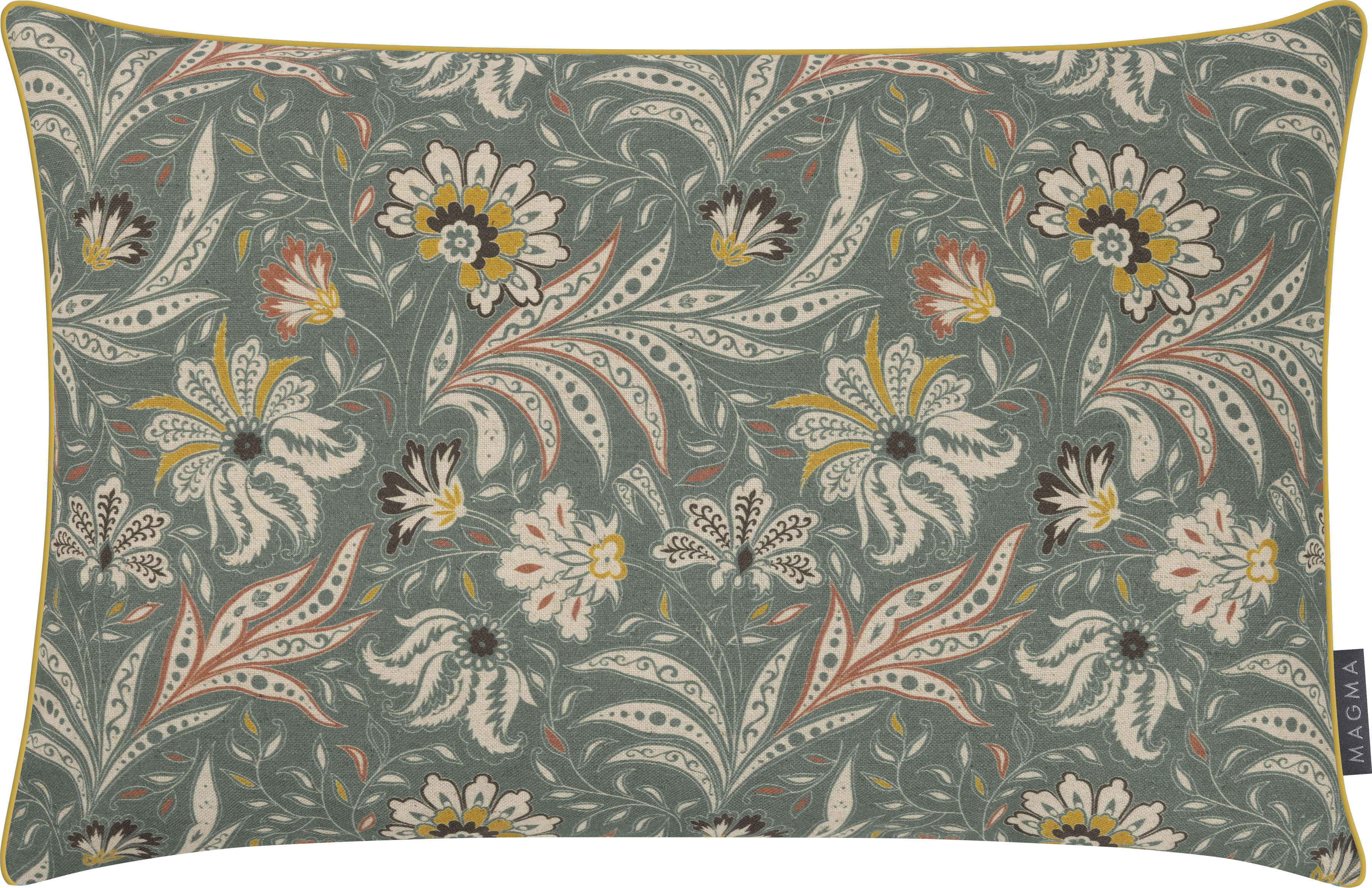 AJALA - Housse de coussin vert imprimées, passepoil jaune, coton - 40x60